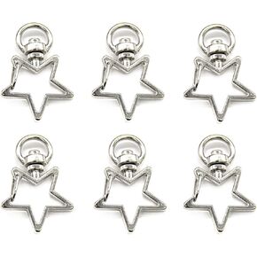 AUEAR, Keychain Metal Spring Snap for DIY Keychain Hanging Buckle and Bag Accessories Creative Key Ring (50 Pack, Star Shape Design, Silver)