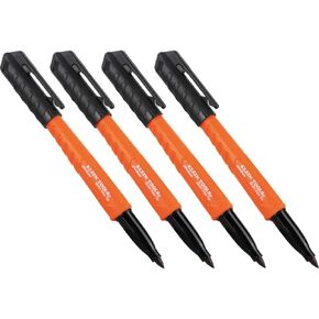 Klein Tools 861014 Skribes Fine Tip Permanent Markers, Black, Hard Hat Clip, Multi-Surface Jobsite Marker for Wet, Dry and Oily Surfaces, 4-Pack