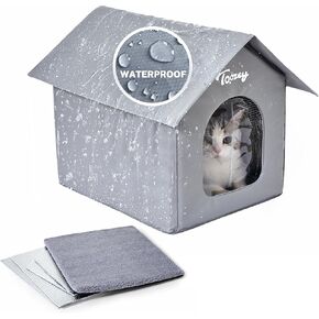 Toozey Sturdy Outdoor Cat House Bonus 4 Insulation Sheets, 100% Weatherproof, Insulated Shelter with Removable Soft Mat, Safe for Feral Cats in Winter, Easy Assembly