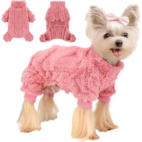 Dog Fleece Sweater, Winter Warm Small Dog Clothes for Girls Boy, Pet Stretchy Jumpsuit Pajamas, Turtleneck Puppy Sweaters with 4 Legged(Rose Pink, XXS)