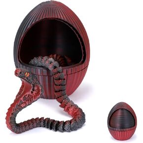 3D Printed Snake Egg, 3D Printed Fidget Animals,3D Crystal Snake Flexible Joints Home Decor Executive Desk Toys,Home Office Decor Executive Desk Toys for Autism/ADHD (Black+Egg)