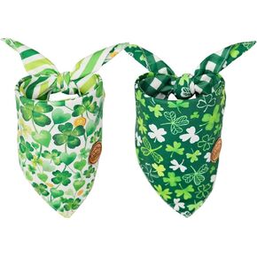 CROWNED BEAUTY St Patricks Day Dog Bandanas Reversible Large 2 Pack, Shake Your Shamrocks Set, Green Plaid Adjustable Triangle Holiday Scarves for Medium Large Extra Large Dogs Boy Girl Pets DB156-L