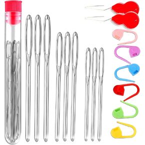 17 PCS مجموعات حياكة الخياطة ، 9 أجزاء من الإبر غزل كبيرة العينين ، 2 Threader ، 6 PCS الحياكة الملونة كروشيه قفل الإبرة ، مناسبة لمشروع الكروشيه