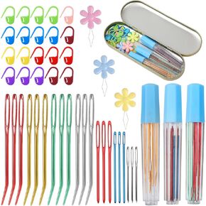 44 Pcs Large Eye Sewing Needles Kit, Bent Tip Big Eye Embroidery Needles Yarn Darning Tapestry Crocheting Needle for Hand Sewing Blunt Knitting Needles for Weaving Quilting Beading Project