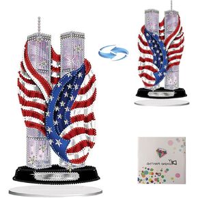 LIULIMI DIY 5d Diamond Painting Kits,Special Shaped Diamond Art Kit for Adults,Stand Up Acrylic Ornament Making kit,Double Sided Diamond dotz Painting,Gift（American Flag/Twin Towers）