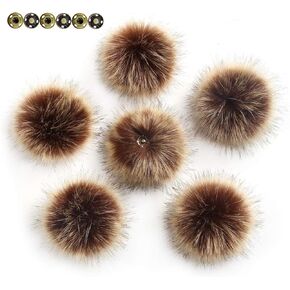 Pack of 6 Detachable Faux Fox Fur Pom Poms for Hats with Snap 4.3inch/11CM DIY Handmade Accessories (Brown)