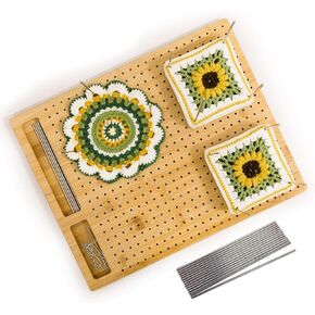 Crochet Blocking Board with 15 Stainless Steel Pegs - 13 x 12 Inch Granny Square Blocking Board, Blocking Boards for Crochet Projects Gifts for Mom, Grandmothers