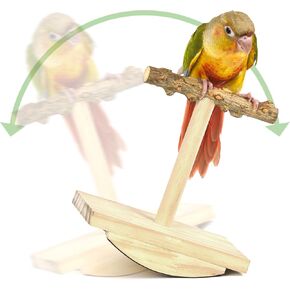Wooden Bird Toy Perch Stand Parakeet Perch with Anti-Slip Rubber Sticker & Install Tools Parrot Rocking Training Stand Natural for Budgie, Parakeets, Cockatiel, Conure, Lovebird