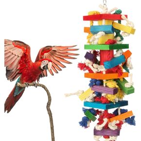GATMAHE Macaw Toys, Extra Large Parrot Toys, Bird Toys for Parrots African Grey, Amazon Parrots, Parakeet Natural Wooden Block Toy for Climbing, Chewing, Unraveling and Preening (Large)