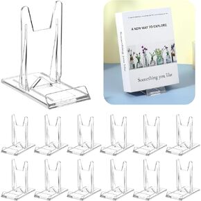 12 Pcs Acrylic Book Stand for Display Adjustable Clear Book Display Holder Easel Stand Collector Display Stand for Home Office Comic Book Album CD Magazine Postcard Picture Artworks
