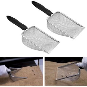 Takenie 2pcs الرمال الزواحف ، الفولاذ المقاوم للصدأ غرامة شبكة scoop chove-l القمامة المحمولة مغرفة الزواحف المنظف القمامة من أجل صندوق القمامة القط ، الفراش الرملي (الفضة)