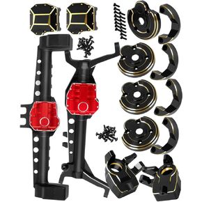 RC Upgrades Part for Axial SCX10 III,Aluminum Front Rear Portal Axles/Brass Axle Diff Cover/Front Inner Portal Covers Steering Knuckles/Portal Covers Weights,Black