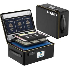 Fireproof Document Box,Hard Fireproof Box with Fireproof Zipper,Fireproof File Box with Lock,Portable Home Document Safe Organizer for Important Documents,Cash,Tablet,Credit Card-Black