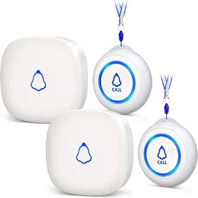 Wireless Caregiver Pager, Medical Alert Systems with 2 Call Buttons and 2 Receivers for Seniors/Elderly at Home, Emergency Panic SOS Call Bell, Nurse Calling & Patient Assistance Alert