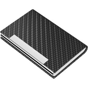 MaxGear Business Card Holder, PU Leather Business Cards Case for Men & Women, Professional Card Holder Organizer with RFID Blocking, Black Carbon