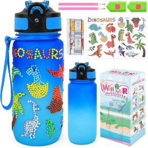 Decorate Your Own Water Bottle Kits for Boys Ages 3-13, DIY Dinosaurs Kit Painting Crafts Stickers Kids Water Bottle, Fun Arts and Crafts for kids Ages 6-8-12 Birthday Christmas Gifts
