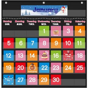 Calendar Pocket Chart for Classroom,Pocket Chart Monthly Calendar with 88 Cards,Classroom Monthly Pocket Chart,Classroom Calendar Decor,for Home or Kindergarten, Teacher Must Have Supplies