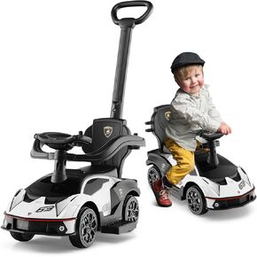 Nightcore 3-in-1 Push Car for Toddlers, Licensed Lamborghini Stroller Sliding Car with Push Handle & Arm Guardrails, Horn, Under Seat Storage, Ride on Kids Toy Car for Boys & Girls (Pink)