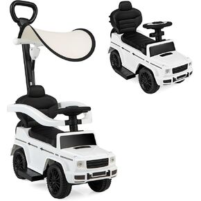 Nightcore Push Car, Ride on Car with Removable Canopy, Backrest, Anti-Tipping Design, Retractable Footrest, Engine Sound, Safe Guardrail, Ride on Toys for Toddlers Boys & Girls (White)