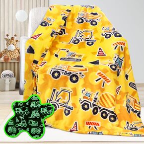 Construction Truck Toys Gifts for Boys Truck Blanket Glow in The Dark Construction Blanket Tractor Blanket for Kids Boys Excavator for Kids 50x60 inch