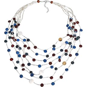 AeraVida Coco Palm Wood and Shell Circle Cascade Multistrand Necklace