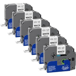6-Pack TZe TZ Tape 12mm 0.47 Laminated White Compatible witht for P Touch Label Tape Black on White Refills for Ptouch PT-D220 D210 H110 D400 D600 D410 D610BT H100 Label Maker, 1/2 Inch