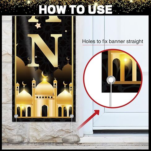 2 في 1 رمضان عيد مبارك من الأبواب لافتة الأضواء ، ورمضان الذهب الأسود ، وزينة العيد للمنزل ، ورمضان باب لافتة رمضان للمنزل. in Kuwait