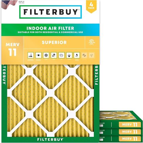 Filterbuy 10x20x1 Air Filter MERV 11 Allergen Defense (4-Pack), Pleated HVAC AC Furnace Air Filters Replacement (Actual Size: 9.50 x 19.50 x 0.75 Inches) in Saudi Arabia
