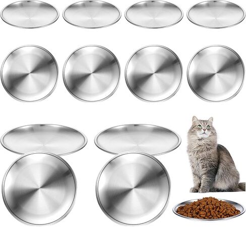 12 PCS Stainless Steel Whisker Friendly Cat Bowl Shallow Cat Food Dish 6.7 Inch Cat Wet Feeding Bowls Flat Cat Dish Small Pet Plate (Silver) in Kuwait