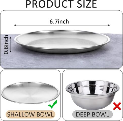 12 PCS Stainless Steel Whisker Friendly Cat Bowl Shallow Cat Food Dish 6.7 Inch Cat Wet Feeding Bowls Flat Cat Dish Small Pet Plate (Silver) in Kuwait