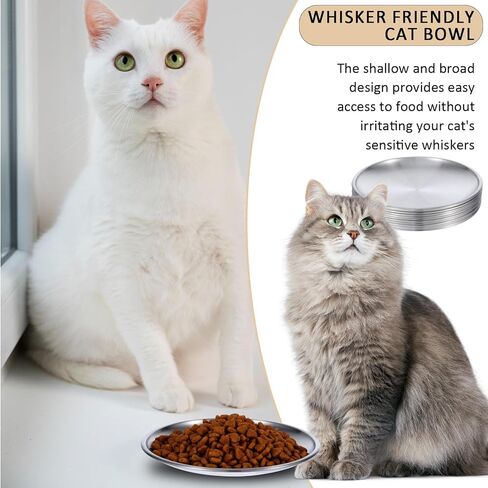 12 PCS Stainless Steel Whisker Friendly Cat Bowl Shallow Cat Food Dish 6.7 Inch Cat Wet Feeding Bowls Flat Cat Dish Small Pet Plate (Silver) in Kuwait