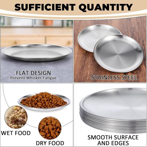 12 PCS Stainless Steel Whisker Friendly Cat Bowl Shallow Cat Food Dish 6.7 Inch Cat Wet Feeding Bowls Flat Cat Dish Small Pet Plate (Silver) in Kuwait