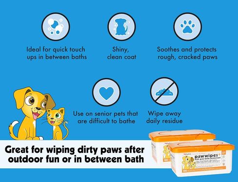Petkin Paw Wipes Plus ، 200 مناديل معطرة برتقالية ، 2 حزمة - مناديل Pet Pet oussorbbent إزالة الأوساخ اليومية والروائح - المخصب مع Paw Balm Protrayant - سليمة لاستخدام مناديل الحيوانات الأليفة للكلاب والقطط والجرى والسيتينس in Kuwait