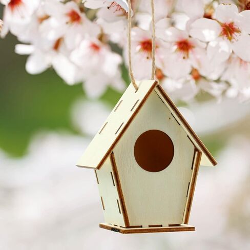 Outus 24 Pcs Wooden Birdhouse Craft Kits for Kids to Build, 4 Shapes Birdhouse Kit Wooden Unfinished with Watercolor Pen and Butterfly Sticker for Boy Girl Arts Crafts (Vintage,3.54 x 2.2 x 4.2 inch) in Saudi Arabia