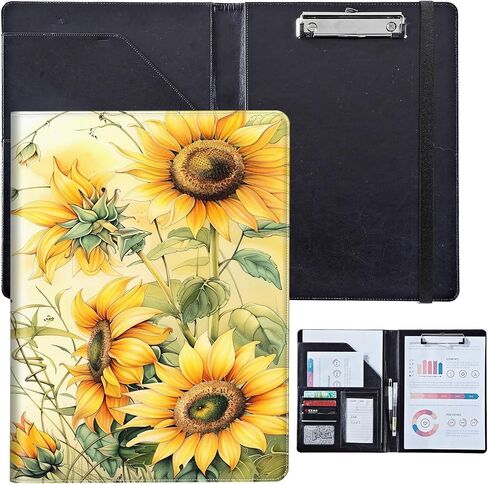 PU Leather Portfolio Women, Resume Portfolio Folder for Interview, Professional Business Organizer with Document Holder, Card Slots, and Pen Loop fit A4 Size Clipboard, Sunflower in Kuwait