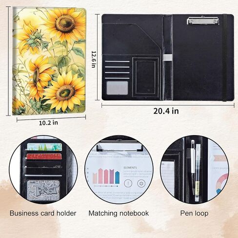 PU Leather Portfolio Women, Resume Portfolio Folder for Interview, Professional Business Organizer with Document Holder, Card Slots, and Pen Loop fit A4 Size Clipboard, Sunflower in Kuwait