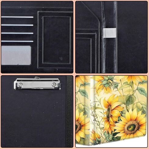 PU Leather Portfolio Women, Resume Portfolio Folder for Interview, Professional Business Organizer with Document Holder, Card Slots, and Pen Loop fit A4 Size Clipboard, Sunflower in Kuwait