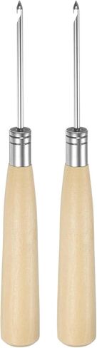 Harfington 2pcs العمل اليدوي خياطة Awl Crochet Hook Hook Host Hole Tool مع خدش مقبض خشبي للأسلاك المكسورة ، قم بإصلاح خياطة الحفر و DIY المصنوع يدويًا ، Log Color in Saudi Arabia