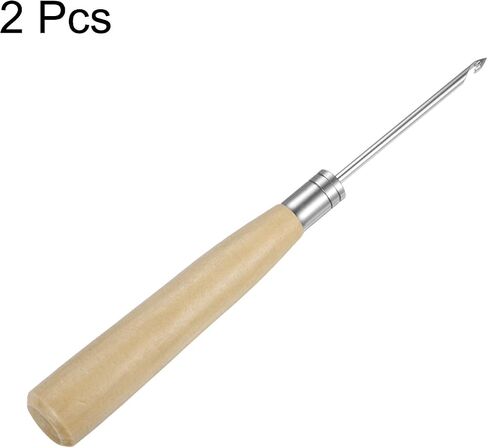 Harfington 2pcs العمل اليدوي خياطة Awl Crochet Hook Hook Host Hole Tool مع خدش مقبض خشبي للأسلاك المكسورة ، قم بإصلاح خياطة الحفر و DIY المصنوع يدويًا ، Log Color in Saudi Arabia