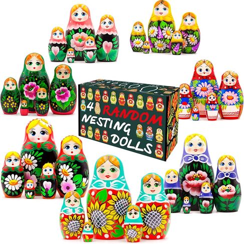 الكثير من دمى التعشيش الروسية العشوائية 4 مجموعات من 5 أجهزة كمبيوتر - دمية Matryoshka التقليدية - دمى الفنون الشعبية الروسية in Kuwait