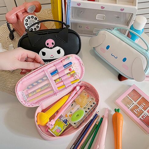 Pencil Case for Girls, Cute Pencil Box Pouch with Zipper, Large Capacity Stationery Storage Organizer for School Supplies, Gifts for Her (Black) in Saudi Arabia