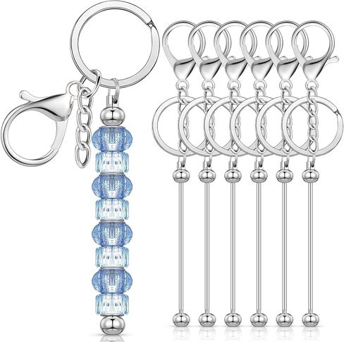 Huwena 6 Pcs Beadable Keychain Bars Blanks Bead Keychain Metal for Pendant DIY Crafts Jewelry Making Gift in Saudi Arabia
