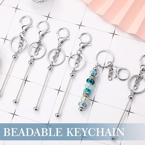 Huwena 6 Pcs Beadable Keychain Bars Blanks Bead Keychain Metal for Pendant DIY Crafts Jewelry Making Gift in Saudi Arabia