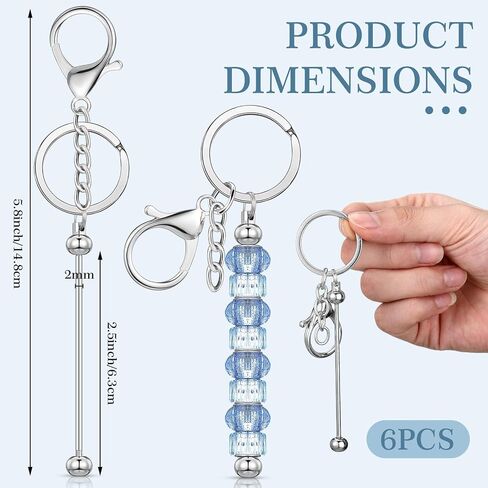 Huwena 6 Pcs Beadable Keychain Bars Blanks Bead Keychain Metal for Pendant DIY Crafts Jewelry Making Gift in Saudi Arabia