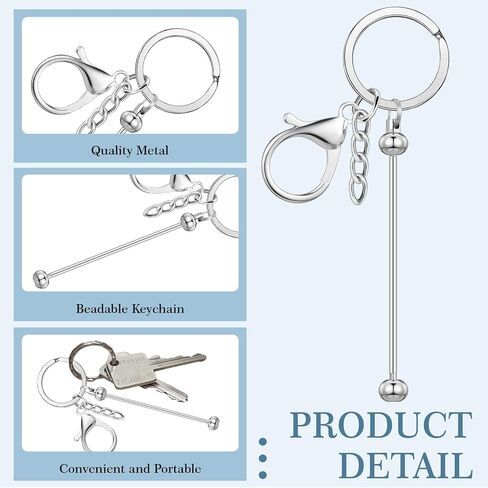 Huwena 6 Pcs Beadable Keychain Bars Blanks Bead Keychain Metal for Pendant DIY Crafts Jewelry Making Gift in Saudi Arabia