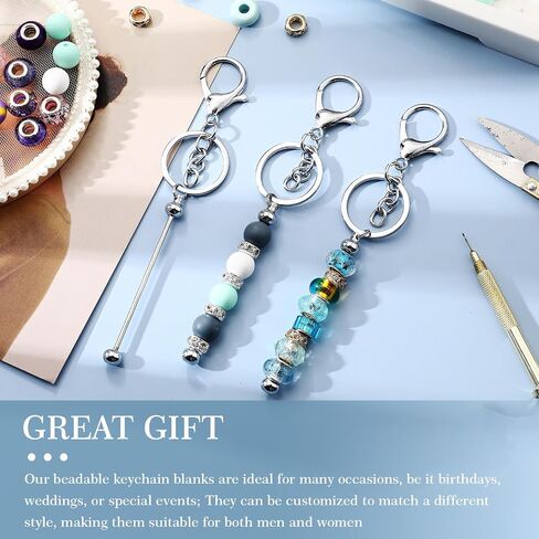 Huwena 6 Pcs Beadable Keychain Bars Blanks Bead Keychain Metal for Pendant DIY Crafts Jewelry Making Gift in Saudi Arabia