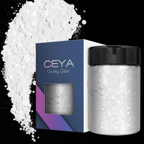 Ceya Chunky Glitter, 4.9oz/ 140g Pearl White Craft Christmas Glitter Powder Mixed Fine Flakes Iridescent Nail Sequins for Nail Art, Hair, Epoxy Resin, Tumblers, Slime, Painting, Festival Decor in Kuwait