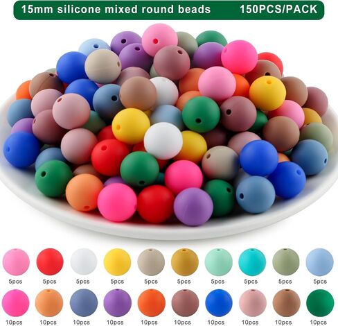 150pcs 15mm Silicone Beads for Keychain Making Mix Color Round Beads for Pens and Bracelet Crafts(Multicolor) in Kuwait