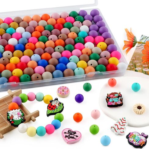 150pcs 15mm Silicone Beads for Keychain Making Mix Color Round Beads for Pens and Bracelet Crafts(Multicolor) in Kuwait