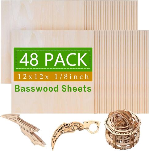 24 Pack Basswood Sheets,12 x 12 x 1/8 Inch,3mm Basswood Plywood Sheets with Smooth Surfaces, Unfinished Wood for Laser Cutting, Wood Burning,Drawing, Architectural Models and DIY Wood Crafts(24) in Saudi Arabia